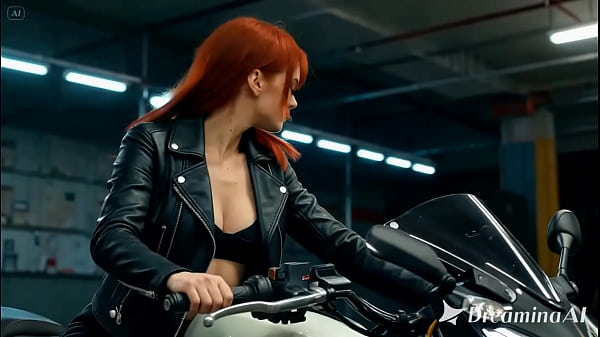 Sexy Brunette On Motorbike 