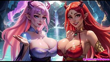 Movie the queen ask 2 girls for kiss and bouncing breast ai animation