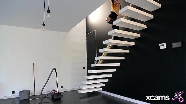 Super wet cleaning by a hot maid who strips down to naked at the end 