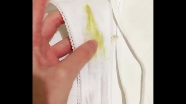 Girl Shows Dirty Piss-stained Panties With Yellow Urine Stains And Masturbates Unwashed Pussy Close-up thumbnail