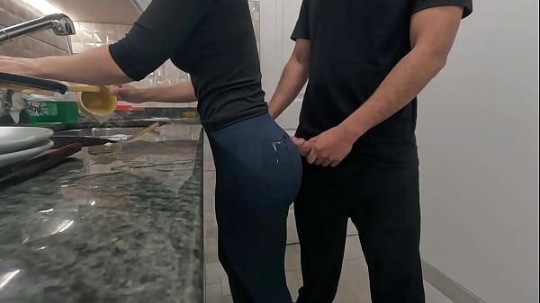 White Maid_getting_Cum on her Ass while Working in_the Kitchen