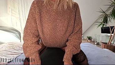 Wild cowgirl in sweater garterbelt stockings and high heels riding for creampie projectfundiary