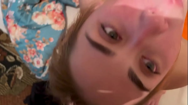 Very sloppy facefuck sex with tied hands eating cum 