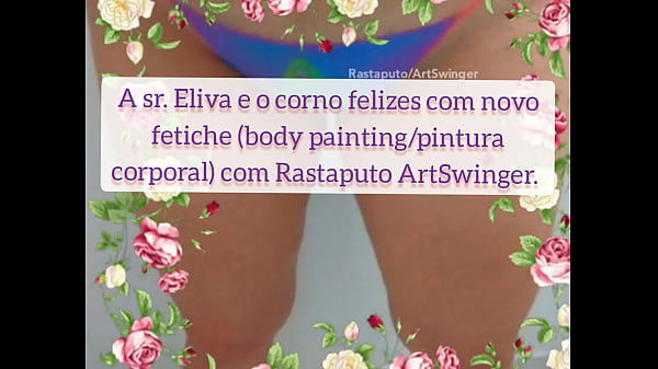 Cuckold talking about body painting with Rastaputo ArtSwinger and Eliva model - free Body Masarj video