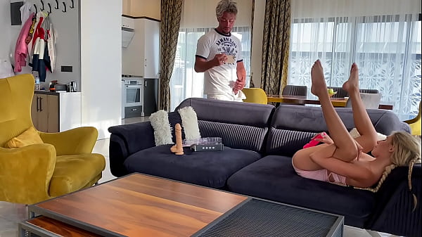 beautiful girl masturbates with new toys at home on camera and sucks_boyfriend s dick