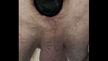 Monster butt plug stretches ass and drips from warm pink hole 