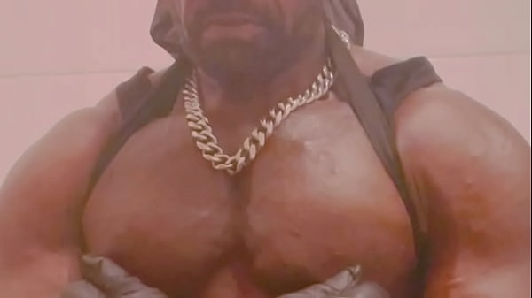 Biig Chested Black Muscle Dad Tit and Cock Play