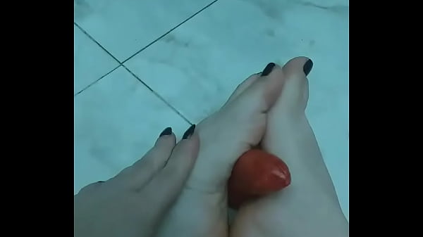 Imagine this sausage is your cock as my soft feet stroke till you fucking nut