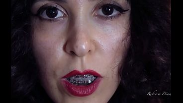 Mistress red lipstick close up Rebecca Diamante italian brunette 