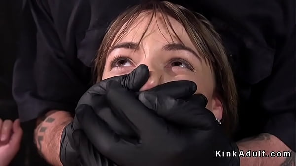 Lesbian slaves fucking with gag dildo