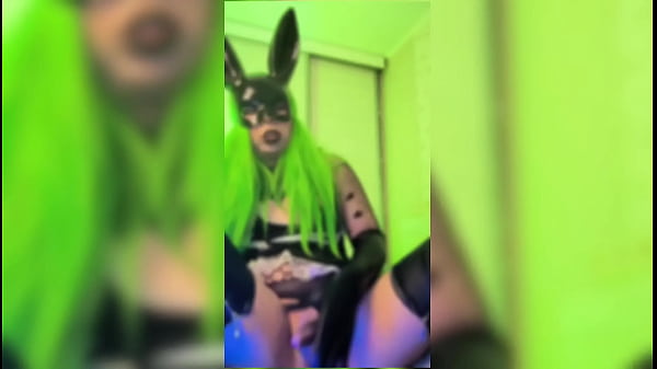 TGIRL Dominatrix in Rabbit Mask Latex Fetish Cock Masturbating - Mad Alice 