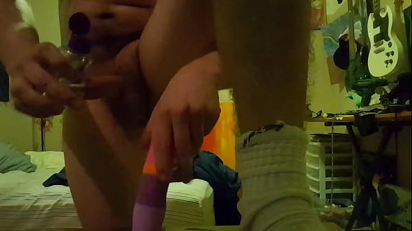 Cute ass fucks big dildo