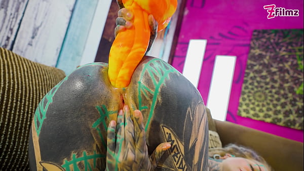 Anal solo tattoo girl sexy fishnets highheels stocking solo anal xl dildo play 