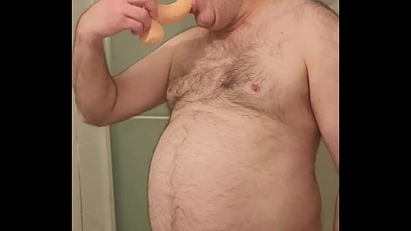 Locked and nude Martin Lavallé_e sucks a large dildo during Locktober!