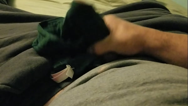 Jerking off in basement in neighbors pantys 