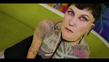 Tattooed alt teen deepthroats & gets face fucked pov by her punk bf &ndash; sloppy bj to facial cumshot 