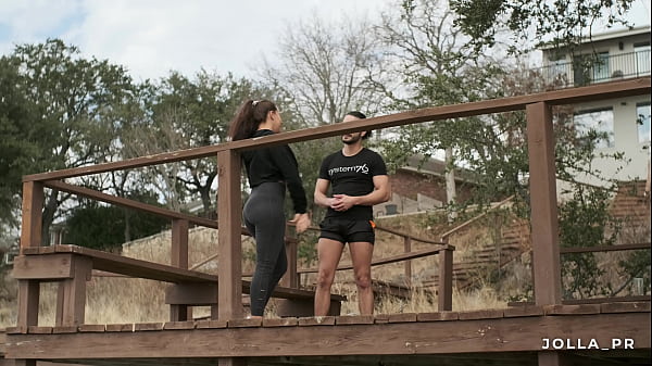 My hot personal trainer gets a boner while spotting me and I fuck him 