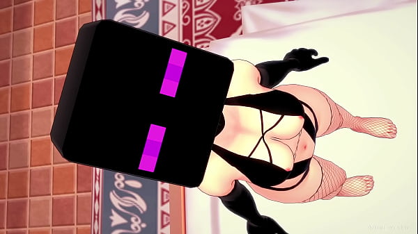 Novia usa mascara de Enderman para jugar hentai3D