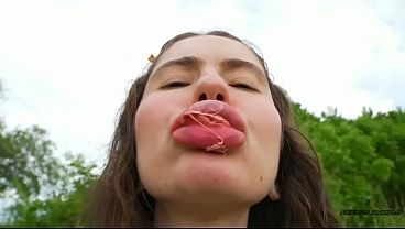 Sassy Bubblegum Chewing Brat Teases Outside thumbnail