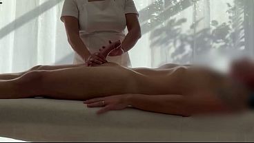 Asian massage with huge load of a caucasian guy