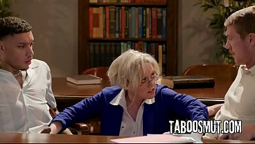 Busty librarian milf gets rough double penetrated in public