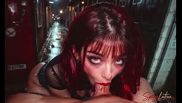 Public sex redhead latina opens her wet pussy at the bus stop