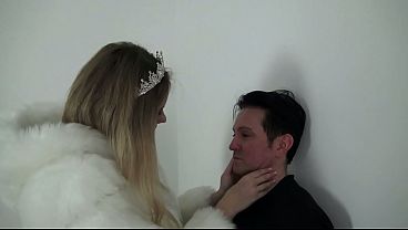 Tall princess Kelly cSlave Bobby against the wall.