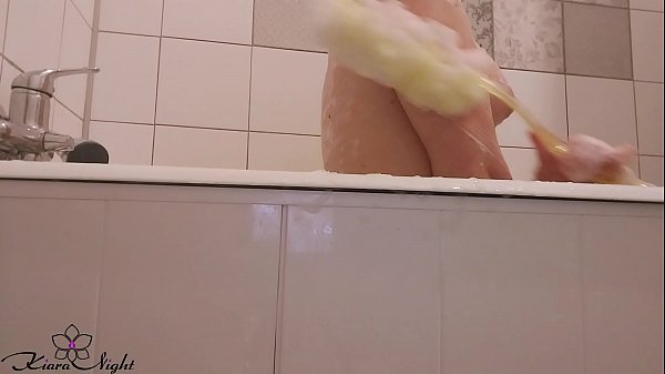 Horny Babe Foam Washes and Jerks Pussy withWash Sponge in the_Bath