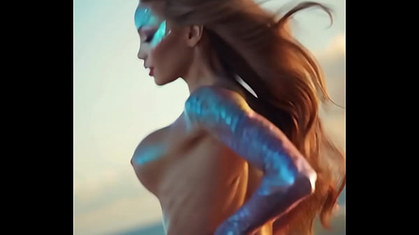 Sexy mermaid with perfect ass learns how to use her legs with edm ai generated
