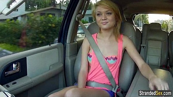 Petite blonde beauty shows her body to a driver and fucks him 