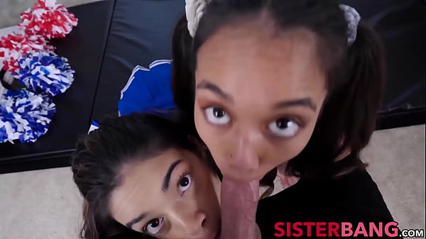 Teen cheerleaders Aria Skye and Harmony Wonder banged by their stepbrother POV after practice. 