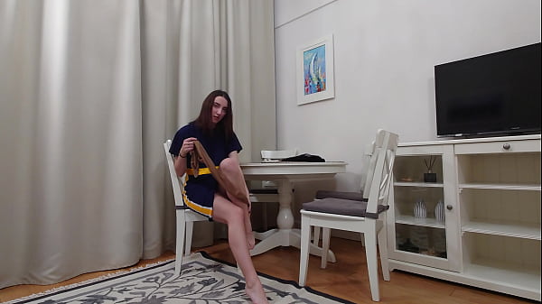 Evelyn Trying On Black and Tan Pantyhose Tease 