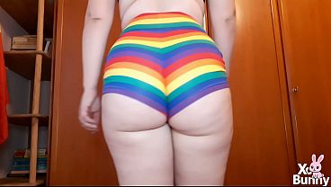 Big Fat Perfect Ass Walking Wearing Rainbow Booty Shorts In Front Of You thumbnail