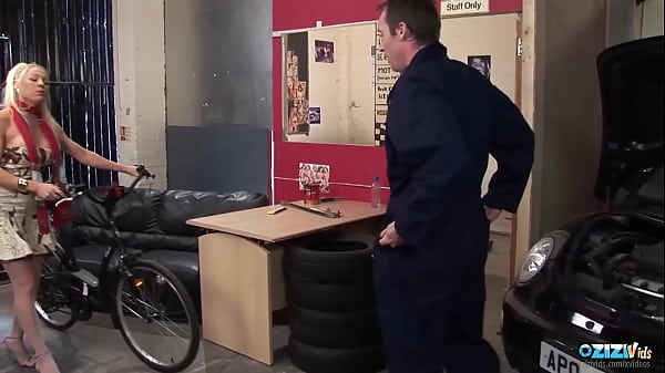 Her big tits bounce while she is having sex blonde milf fucks at a garage 