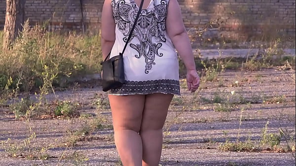 A Juicy Gorgeous Ass In Pantyhose Under A Short Dress Is Walking On Open Air. Chubby Milf With A Dildo Fucks Her Hairy Pussy Right On The Street. thumbnail