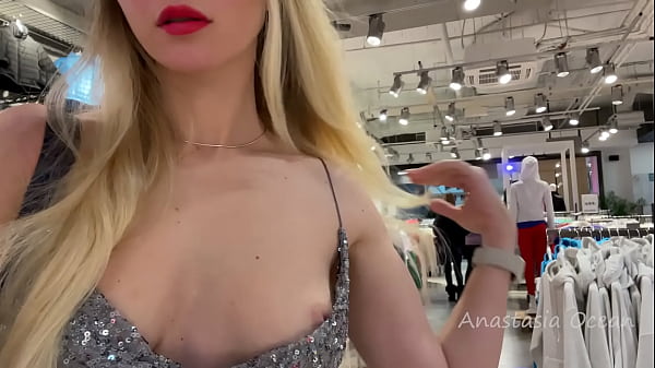 Adorablelady ina sexy_dress flashes boobs in apublic_store