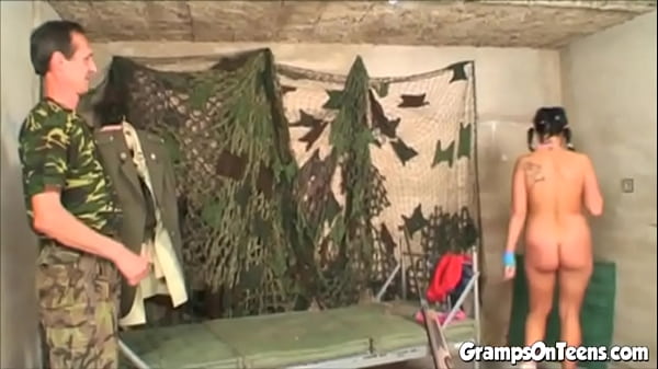 Military old mature man getting it on with a hot teen 