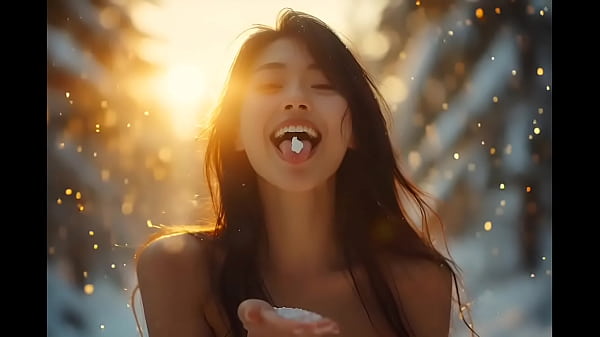 Beautiful naked women at a ski resort 