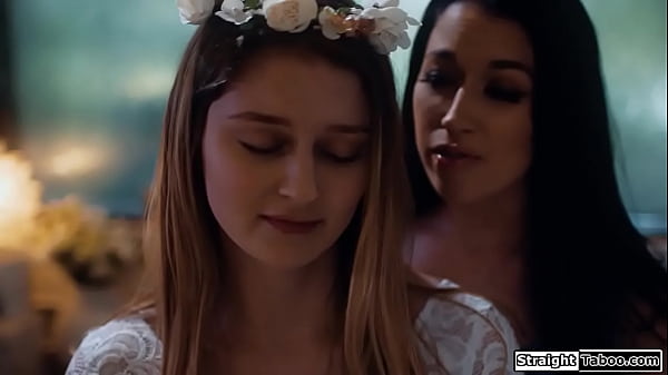 Husbands stepsister convinces big tits bride to run away with her.They kiss and the petite brunette licks her pussy.Then the blonde gives her oral sex 