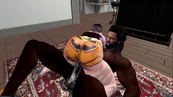 Second Life Black man_fucks white woman at a halloween house party halloween special