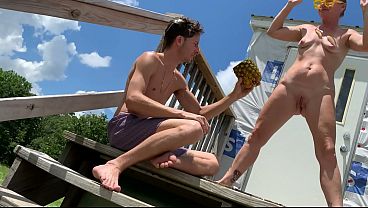 She fills pineapple with piss squirt for him urine drench