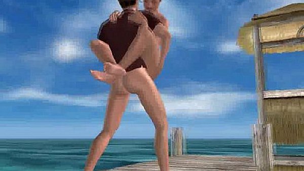 Horny 3D cartoon hunk getting fucked on the beach 