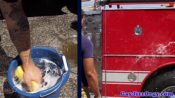 Gaysex hunks in uniform squirting cum 