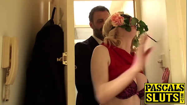 Blindfolded uk slut drilled and fed cum