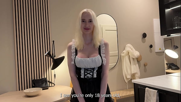 This maid just turned 18 and it's her first creampie