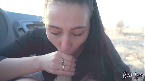 Black lynn sucks cock in a car at sunset 