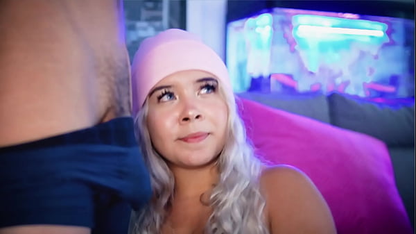 Horny blonde sucks her_cock in front of_her fans