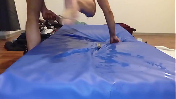 Play MP4 - anal creampie with ball toy and pissing on the leather covered mattress