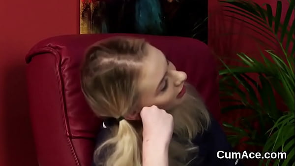 Foxy babe gets_cum loadon her_face swallowing_all the_jizm