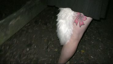 Trashy milf inserts huge butt plug tail with led lights and walks to ocean past swimmers preview